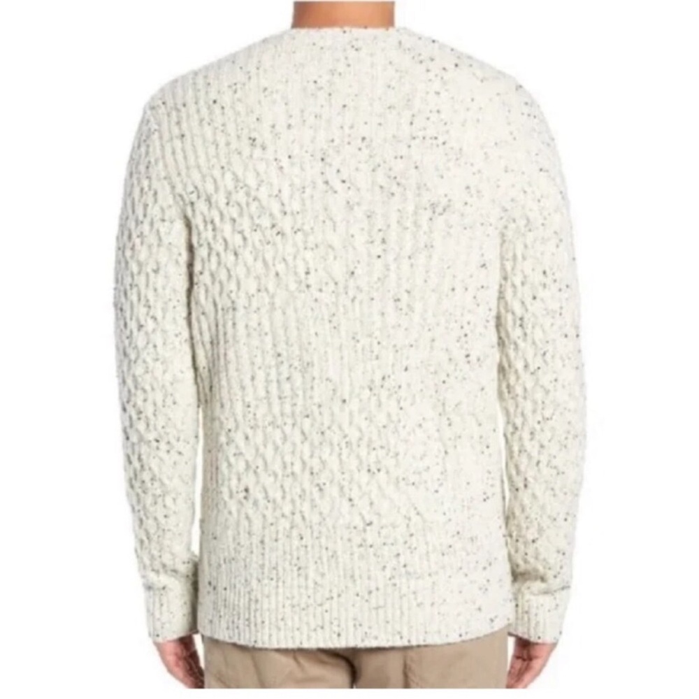 VINCE Cable Knit Speckled Crewneck Sweater Marled Ivory Wool Blend Fisherman - Picture 2 of 9